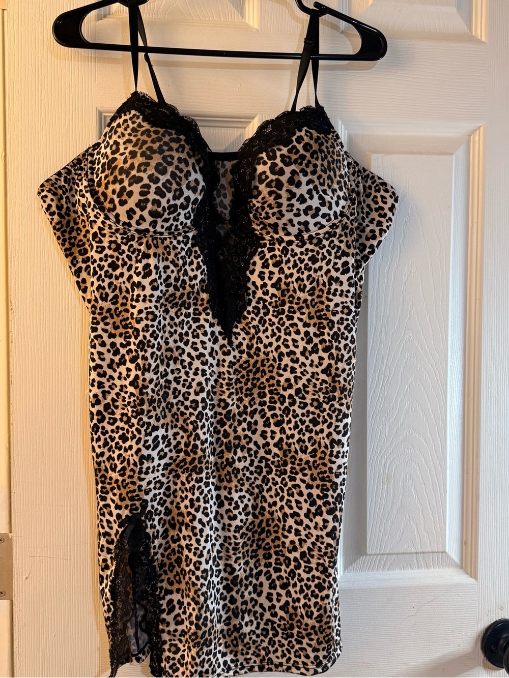 JI Lingerie Chemise Slip Dress 3X Animal Print Lace Trim Side Slit Plus Size